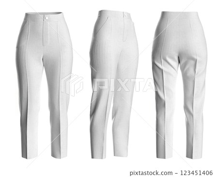 White High Waisted Pants Mockup Front 3 4 Back Views for Fashion Design 123451406