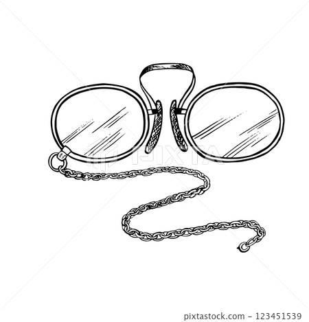 Vintage optical glasses. A hand-drawn vector graphic illustration. Black and white image of a men s accessory. Separate from the background. Perfect for banners, flyers, packages, labels, invitations Vintage optical glasses. A hand-drawn vector graphic illustration. Black and white image of a men s accessory. Separate from the background. Perfect for banners, flyers, packages, labels, invitations 123451539