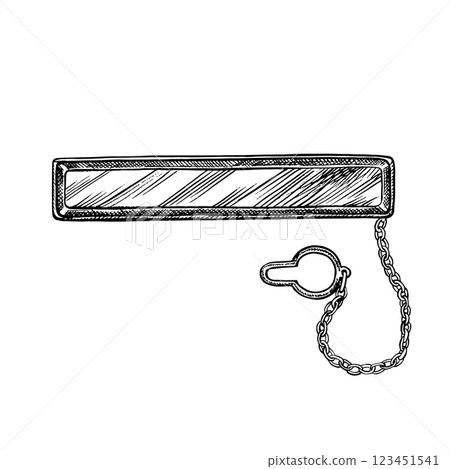 Tie clip. A hand-drawn vector graphic illustration. Black and white image of a men s accessory. Separate from the background. Perfect for banners, flyers, packages, labels, invitations, and more. 123451541