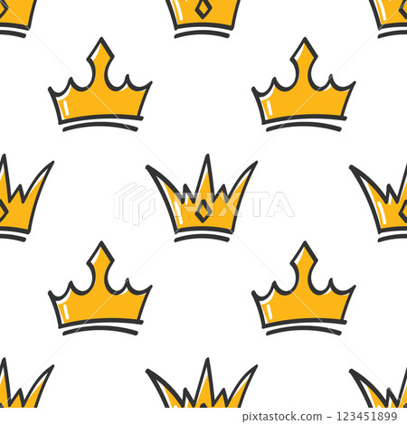 Seamless pattern with hand drawn crowns on white background. Queen or king doodle crowns background. Simple print. 123451899