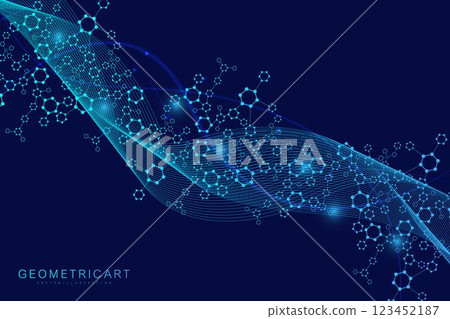 Science network pattern, connecting lines and dots. Technology hexagons structure or molecular connect elements. 123452187