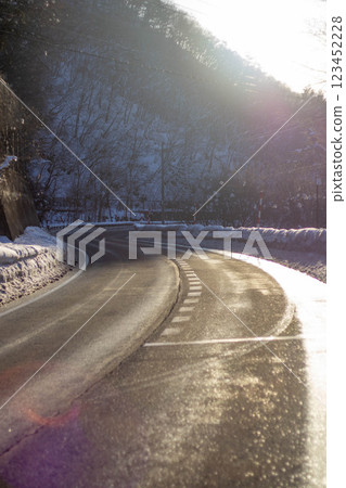 National Route 48 in winter as the sun rises 123452228