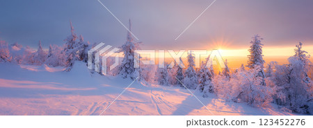 Lapland, Finland. Winter landscape during sunset. North. Trees covered with snow. Lapland, Finland. Winter landscape during sunset. North. Trees covered with snow. 123452276