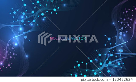 Modern abstract molecules structure for science or medical background. DNA helix or atom visualization. Molecular wave flow abstract background. Vector illustration Modern abstract molecules structure for science or medical background. DNA helix or atom visualization. Molecular wave flow abstract background. Vector illustration 123452624