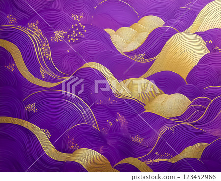 Image material of Japanese paper texture: Wave pattern, purple, gold 123452966