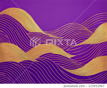 Image material of Japanese paper texture: Wave pattern, purple, gold 123452967
