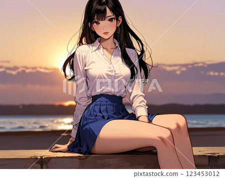 Illustration of a woman sitting on the beach 123453012