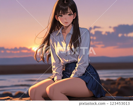 Illustration of a woman sitting on the beach 123453013