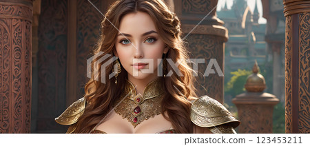 Beautiful woman in golden armor 123453211