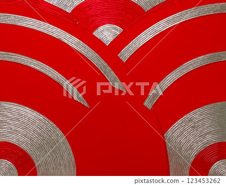 Image material of Japanese paper texture: Circles and ripples, gold and red 123453262
