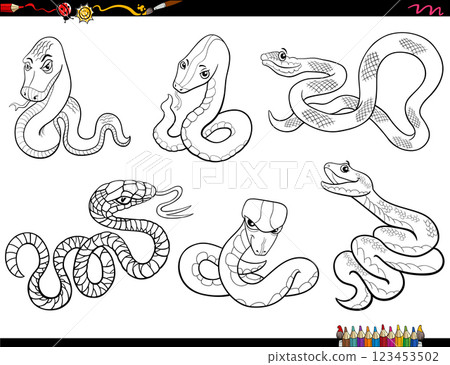 cartoon snakes wild animal characters set coloring page 123453502