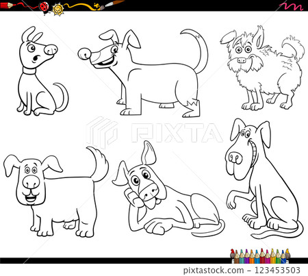 cartoon dogs and puppies animal characters set coloring page 123453503