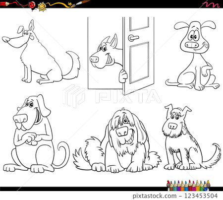 cartoon dogs animal characters set coloring page 123453504