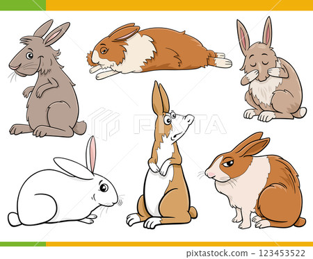 funny cartoon miniature rabbits animal characters set 123453522