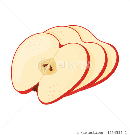 Slices of fresh Red apple fruit, fresh garden fruit. Hand drawn food clipart Flat style Slices of fresh Red apple fruit, fresh garden fruit. Hand drawn food clipart Flat style 123453541