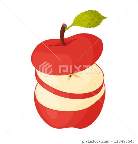 Apple slices flying in the air. Red ripe apple halves Flat style isolated Apple slices flying in the air. Red ripe apple halves Flat style isolated 123453543