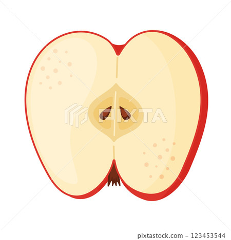 Red ripe half apple, fresh garden fruit. Hand drawn food clipart Flat style Red ripe half apple, fresh garden fruit. Hand drawn food clipart Flat style 123453544