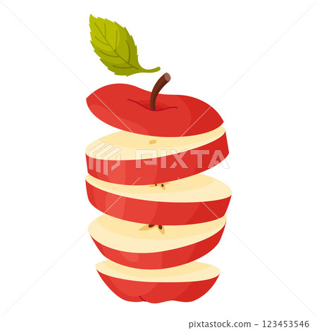 Apple slices flying in the air. Red ripe apple halves Flat style isolated Apple slices flying in the air. Red ripe apple halves Flat style isolated 123453546