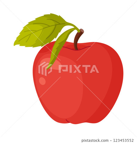 Red ripe apple with leaf, fresh garden fruit. Hand drawn food clipart. Whole fruit  123453552