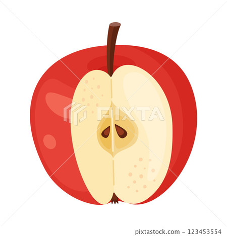 Fresh red apple with cut out segment garden fruit. flat style, isolated 123453554