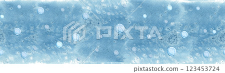 Blue water bubbles watercolor seamless border on blue watercolor background. Hand-drawn monochromatic illustration for notebooks, posters, wallpaper, textile, beach towel, wrapping paper and room Blue water bubbles watercolor seamless border on blue watercolor background. Hand-drawn monochromatic illustration for notebooks, posters, wallpaper, textile, beach towel, wrapping paper and room 123453724