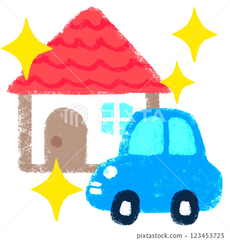 簡單插圖 - 蠟筆觸感 - 新建房產和新車 123453725