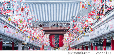 "Tokyo" Kaminarimon Gate seen from Nakamise, Sensoji Temple in Asakusa "Tokyo" Kaminarimon Gate seen from Nakamise, Sensoji Temple in Asakusa 123454147