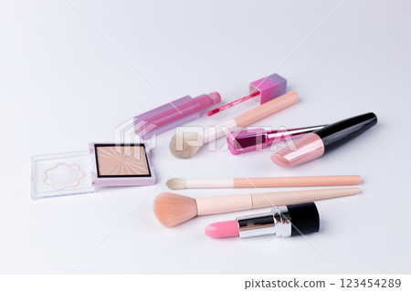 A Vibrant Collection of Makeup Products Displayed Beautifully on a Clean Background for All Your Glamorous Looks and Beauty Needs A Vibrant Collection of Makeup Products Displayed Beautifully on a Clean Background for All Your Glamorous Looks and Beauty Needs 123454289