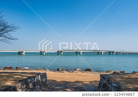 從滋賀縣大津市膳所城跡公園眺望近江大橋 123454667