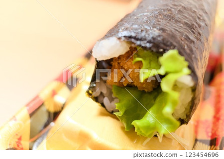A luxurious ehomaki roll filled with shrimp cutlets A luxurious ehomaki roll filled with shrimp cutlets 123454696
