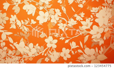 朱紅色背景上的花卉插圖 123454775