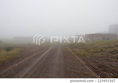 Abandoned military settlement in tundra 123455387