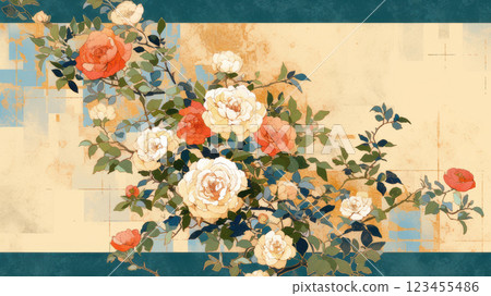 復古花卉日式框架 復古花卉日式框架 123455486