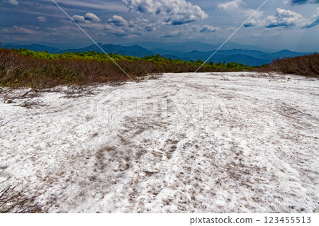 初夏時節，面門山、禦城嶽山脊的雪谷和越後三山的景色 123455513
