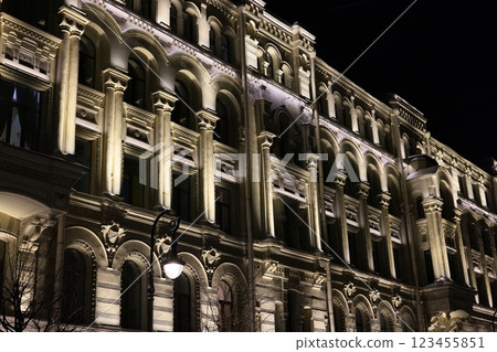Illuminated Historical Building at Night, showcasing captivating architecture and beauty Illuminated Historical Building at Night, showcasing captivating architecture and beauty 123455851