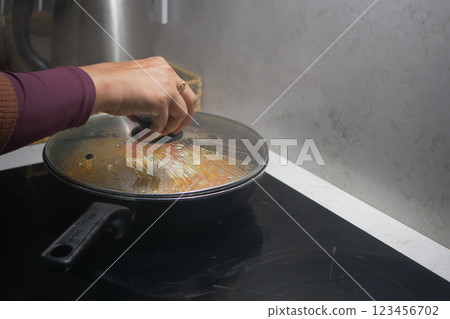 Cooking delicious meals with a covered pot on the stove Cooking delicious meals with a covered pot on the stove 123456702