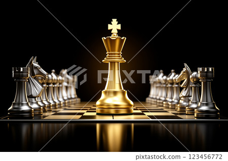 Strategic Leadership in Business with Golden and Silver Chess Pieces on a Dark Background 123456772
