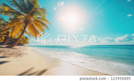 A beach with palm trees and a clear blue ocean 123456895