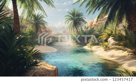 A beautiful tropical scene with a river running through it 123457417
