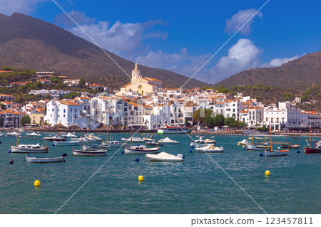 Cadaques, Spain coastal view with boats and church 123457811