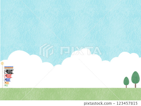 簡單的水彩風格鯉魚旗在天空中游動 123457815