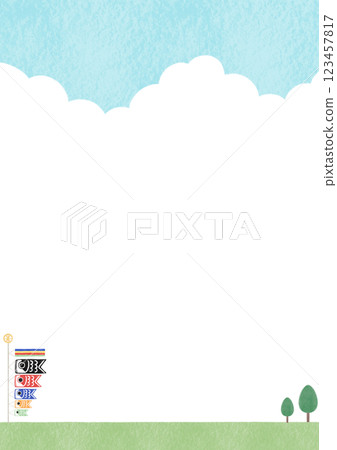 簡單的水彩風格鯉魚旗在天空中游動 123457817