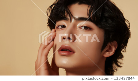 Young man with skin concerns AI 123457844