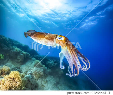 Image of a squid swimming in the sea 123458121
