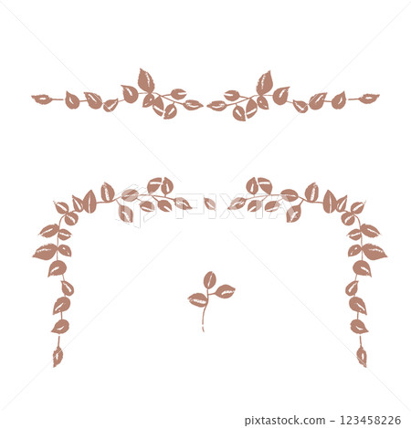 Green leaves arrangements, hand drawn leaves, branches, botanical elements illustration set. mocha mousse leaves on white  123458226