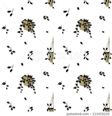 Seamless pattern with tropical house plants on white background isolated illustration in greens colors 123458228