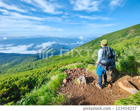 Climbing Mt. Ontake in summer: View from the Otakiguchi trail Climbing Mt. Ontake in summer: View from the Otakiguchi trail 123458237