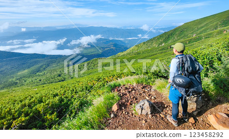 Climbing Mt. Ontake in summer: View from the Otakiguchi trail Climbing Mt. Ontake in summer: View from the Otakiguchi trail 123458292