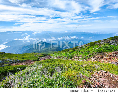 Climbing Mt. Ontake in summer: View from the Otakiguchi trail Climbing Mt. Ontake in summer: View from the Otakiguchi trail 123458323
