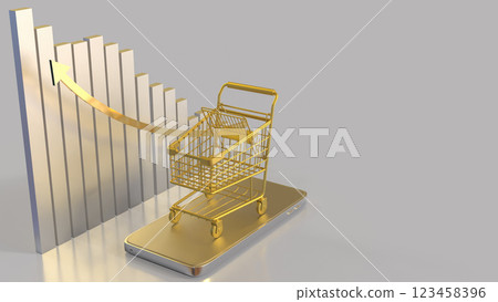 The Gold Shopping cart for Business concept 3d Rendering. The Gold Shopping cart for Business concept 3d Rendering. 123458396